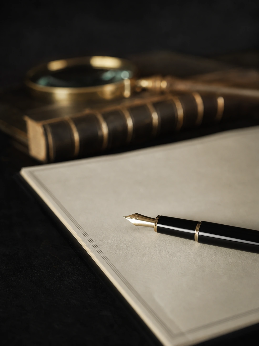 Geração de receita: caneta tinteiro sobre contrato com livro contábil